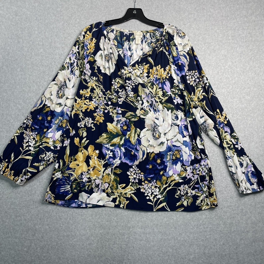 Chicos Top Womens Size 3/16/XL Long Sleeve Floral Blouse